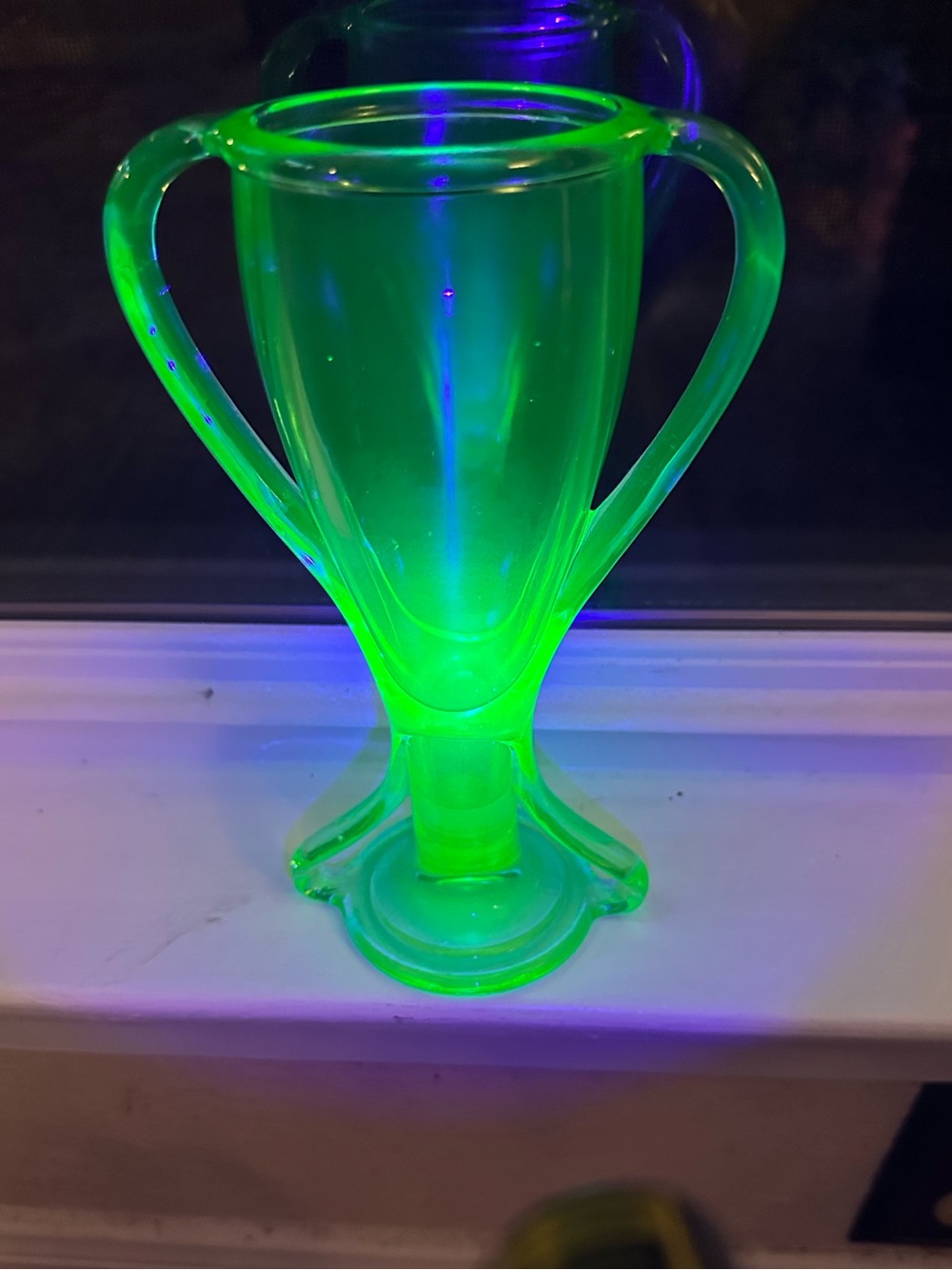 Vintage Fostoria “Loving Cup” or “Trophy” Uranium Glass/Vaseline Glass GLOWS